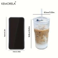 KEMORELA Tazas De Vidrio Ribbed Con Tapa Y Pajita 600ML Gran Capacidad Para Café Americano Frío Y Jugos Cerveza - details 1