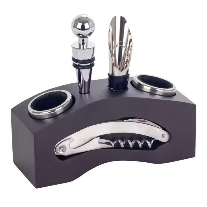 CAPRILO REGALOS & DECORACIÓN Elegante Set de Vino Decorativo de Madera con 6 Accesorios. Sacacorchos. Abrebotellas. Regalos Originales. Menaje de Cocina. Decoración Hogar. 15,50 x 6 x 13,50 cm - 1