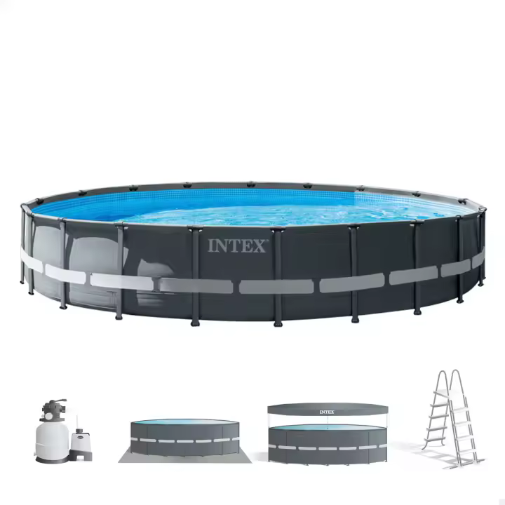 INTEX - Piscina desmontable redonda Ultra XTR de hasta 7 metros de diámetro, incluye depuradora, tapiz, cobertor y escalera, color gris oscuro, resistente y duradera, +6 años, 45-60 min. montaje, piscinas desmontables grandes, piscinas familiares, premium - 1