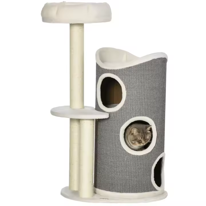 Pet Cat Tree 109cm Árbol para Gatos con Rascador Cube y Cama para Gatos, poste de Isal, Modern gris Blanco Para Los Amantes de Los Gatos - 1
