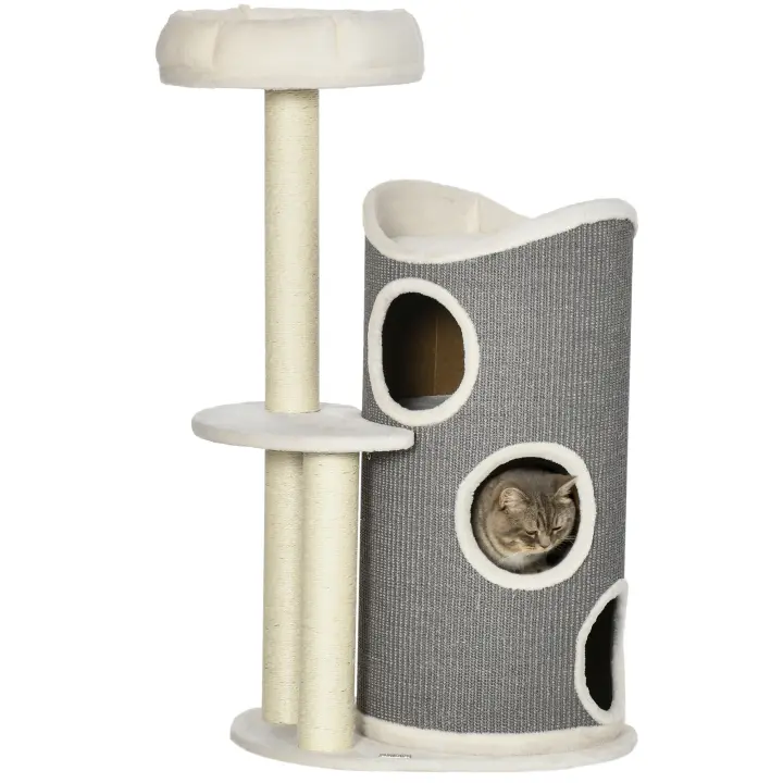 Pet Cat Tree 109cm Árbol para Gatos con Rascador Cube y Cama para Gatos, poste de Isal, Modern gris Blanco Para Los Amantes de Los Gatos - 1