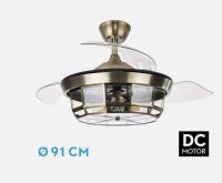 FABRILAMP PREMIUM Ventilador Motor Dc Tornado Mini CUERO 3x bombilla E27 40/91D 3aspas Desplegables 6velocidades C/remoto Y Temporizador 1/4H Verano/Invierno Incluye mando a distancia y dos tijas de 10 y 25cm Productos originales calidad de confianza - details 1