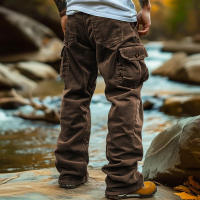 Pantalones De Corduroy Para Hombre Estilo Americano Vintage Con Multípodos Corte Relajado Calor Grueso Moda Casual De Calle - details 1