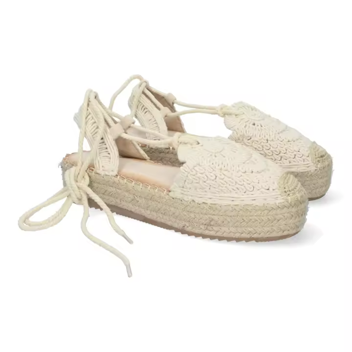 Davinia Shoes Alpargatas de Encaje con Cordones Ajustables para Mujer, Elegantes y Comodas, Diseño con Estilo Veraniego, Punta Cerrada. Shoes&Blues.es 3T2-Beige - 1