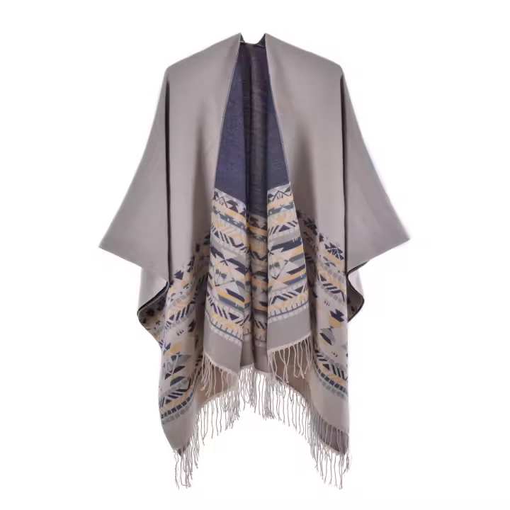 Chal grande de punto dividido para otoño e invierno 2023, abrigo cálido con bolsillos de estilo étnico bohemio, oferta especial - 1