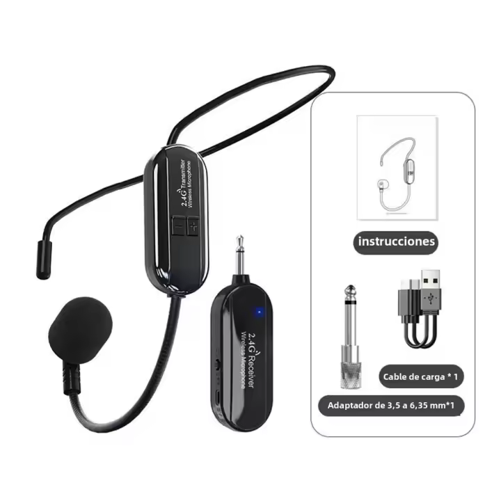 Kit DE MICRÓFONO INALÁMBRICO 2,4g con auricular para amplificador de voz y altavoz estudio profesional de conferencia y escenario - 1