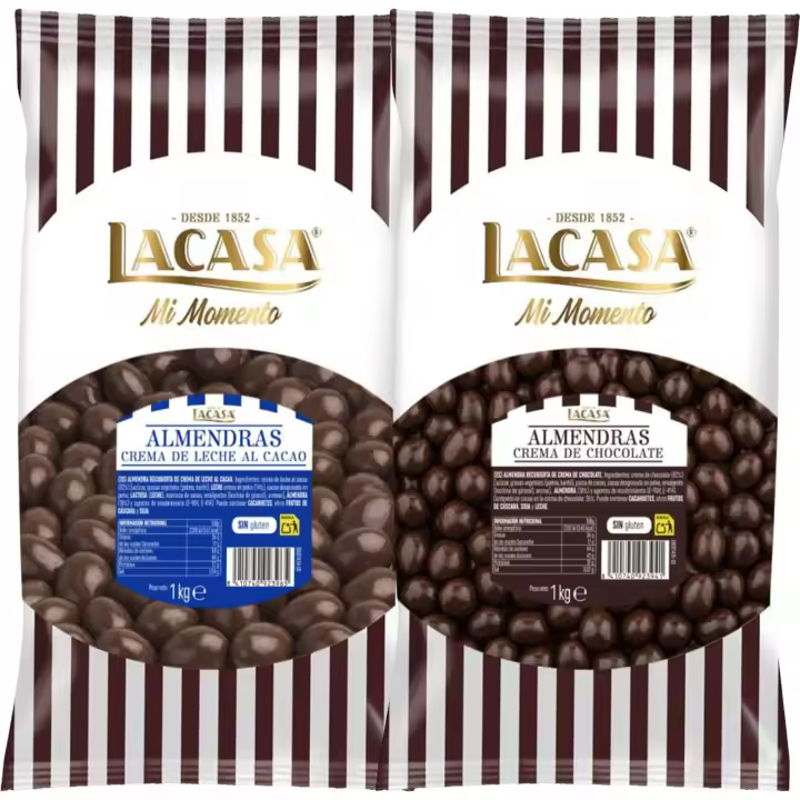 Lacasa Mi momento Pack 2 kg: deliciosas bolas de  Almendra con chocolate Negro y Almendra con chocolate con Leche - 1