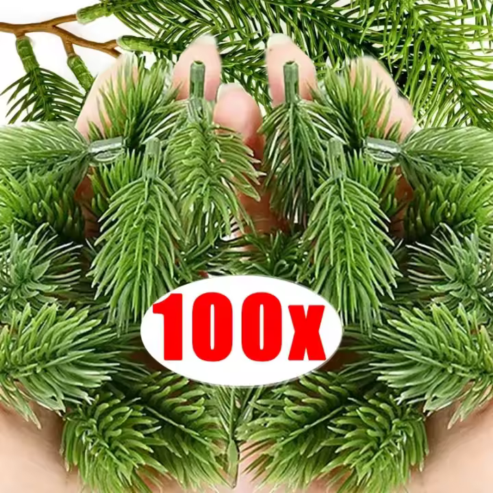 Guirnalda De Pino Artificial Para Decoración Navideña Ramas De Pino Plásticas Para Bodas Y Decoración Del Hogar Paquetes De 100/50/10 Piezas - 1