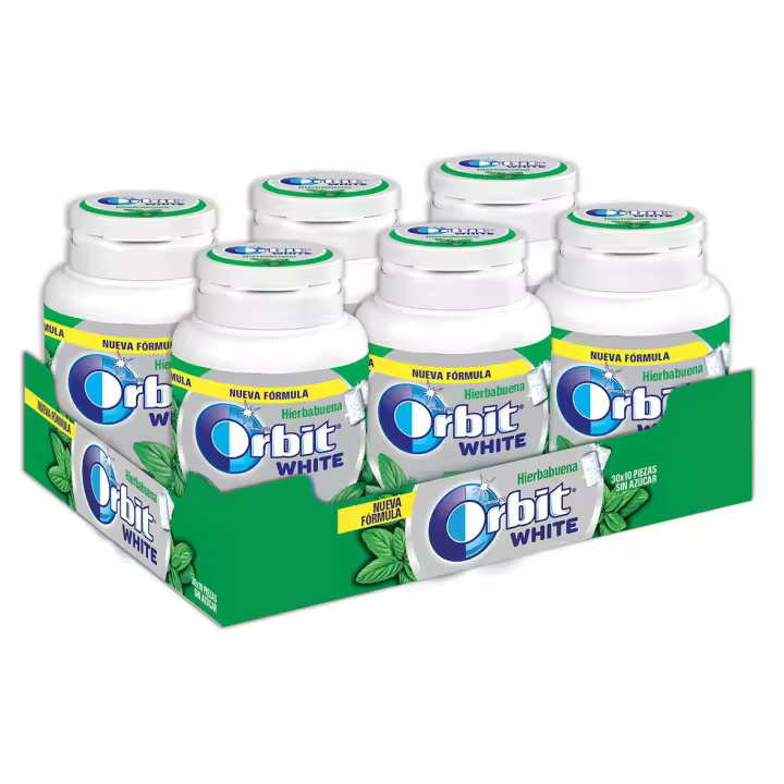 Orbit White, Chicles Sin Azúcar Sabor Hierbabuena, Fresco, Intenso y de Larga Duración, Formato Gragea, 6 Botes x 46 Unidades - 1