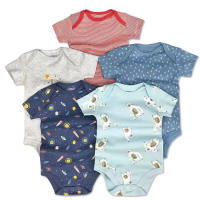 Nueva ropa de verano para bebés y niños pequeños, mono de pedo cruzado triangular de colores mixtos, ropa para gatear para bebés, conjunto de cinco piezas - details 10