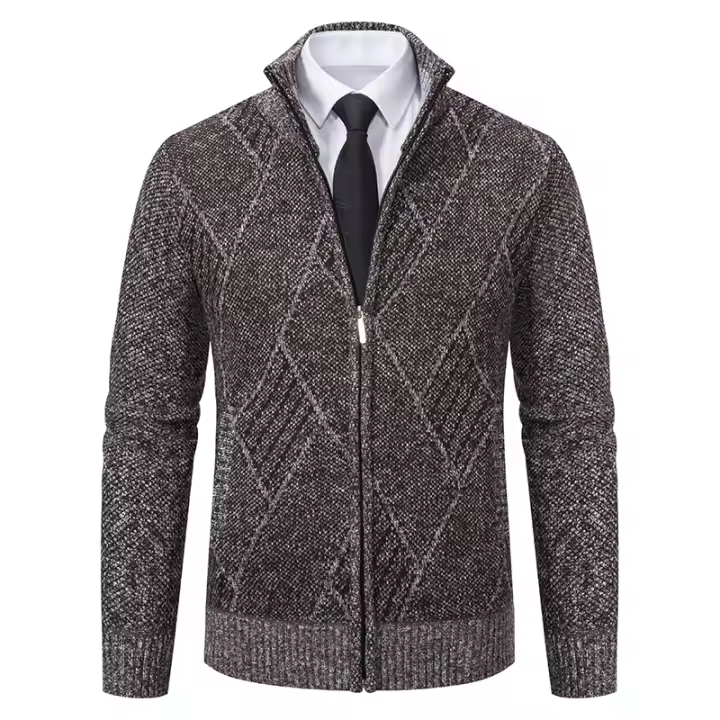 Chaqueta De Punto Para Hombre Invierno 2024 Cuello Erguido Gruesa Y Cálida Cardigan Zip up Estilo Coreano Casual - 1