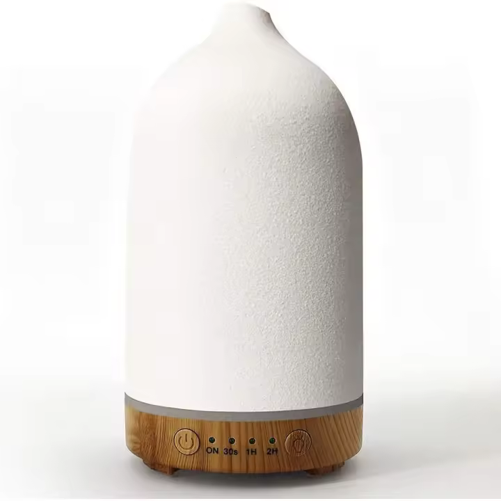 100ml de grano de madera de cerámica de boquilla corta humidificador colorido blanco y negro de cerámica máquina de aromaterapia ultrasónico difusor de aceite esencial - 1