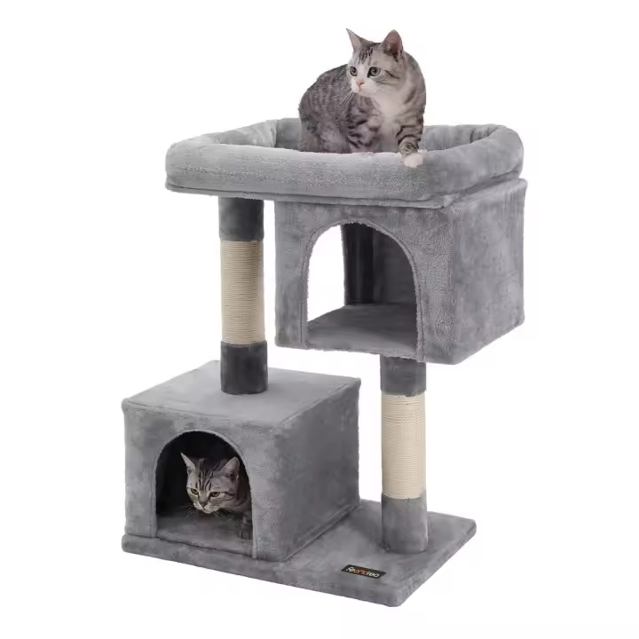 Árbol rascador para gatos con columnas de sisal, 2 viviendas, amplio espacio, disponible en blanco crema, beige, gris claro y antracita - 1