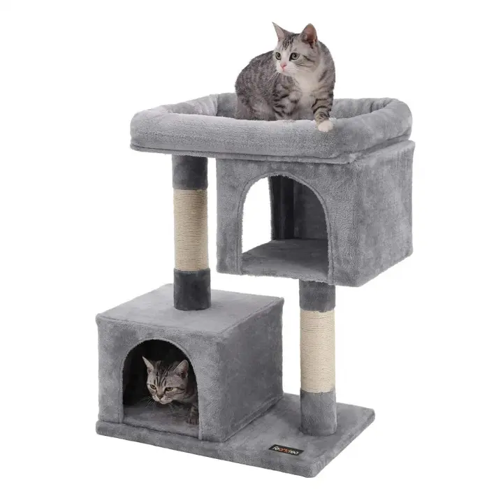 Árbol rascador para gatos con columnas de sisal, 2 viviendas, amplio espacio, disponible en blanco crema, beige, gris claro y antracita - 1