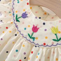 Vestido De Verano Para Niñas Con Bordado De Flores Y Puntos Coloridos Vestido De Princesa Con Cuello En V Talla A-Line Longitud De Rodilla Algodón Y Poliéster 0-3 Años - details 3