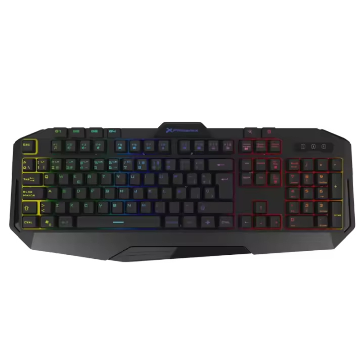 Phoenix Technologies Teclado Gaming Phoenix con Cable Luz RGB 9 Modos de Iluminación 4 Botones Macro 12 Teclas Multimedia - Negro - 1