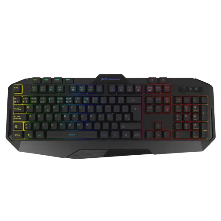 Phoenix Technologies Teclado Gaming Phoenix con Cable Luz RGB 9 Modos de Iluminación 4 Botones Macro 12 Teclas Multimedia - Negro - 1