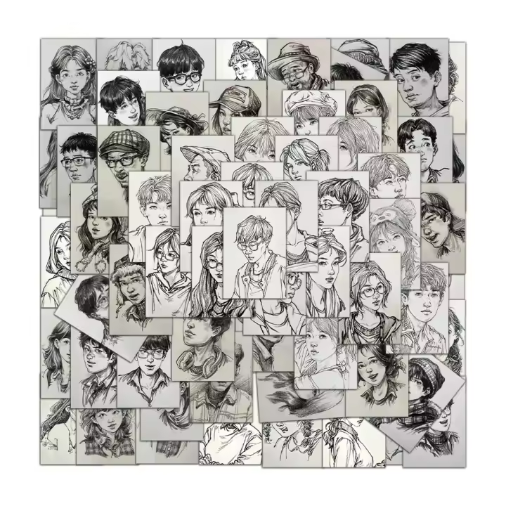 Pegatinas De Dibujo De Cabezas De Personajes 64PCS Art Birthday Sketching Practice Reference Para Teléfono Móvil Y Notas - 1