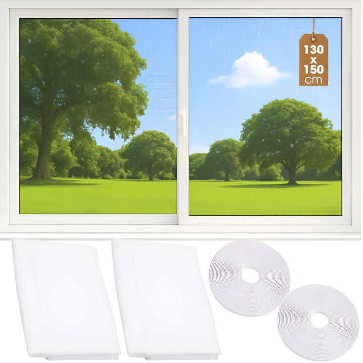 2 Mosquiteras 130x150cm para Ventanas con velcro 12m - Mosquitera Ventana Corredera Ajustable - Malla Antimosquitos para Ventanas Red Sin Taladrar - Janela Mosquitero para Ventanas Mosquito Net Window