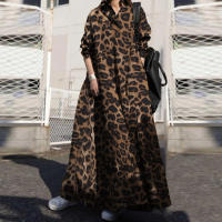 Vestido Largo De Leopardo ZANZEA Para Mujer Otoño Elegante Casual Manga Larga Cuello En V a Line Suave Trabajo Vestido De Fiesta - details 2