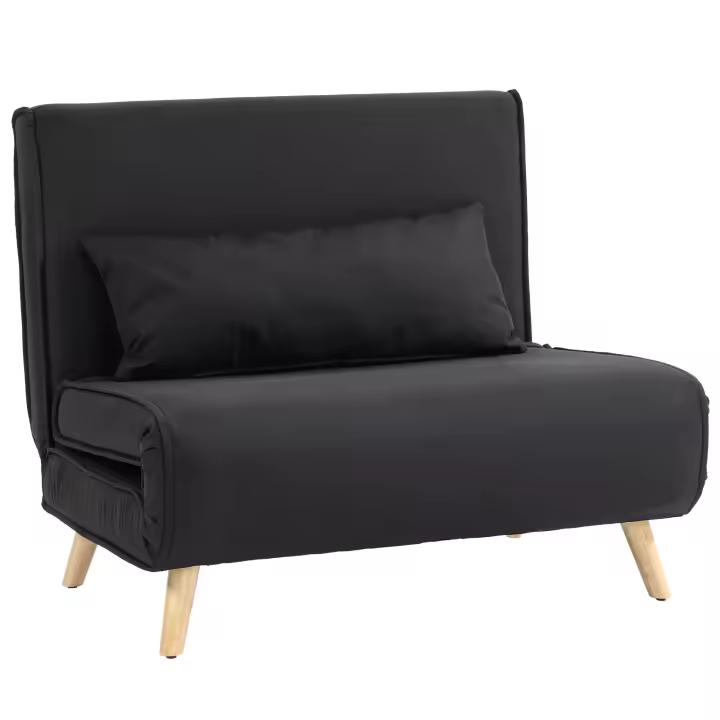HOMCOM Sofá Cama Individual Sofá Cama Sofá Plegable Respaldo Ajustable Tumbona Nórdico Escandinavo Casa de Espuma 25D Imitación Lino Madera de Abeto Negro 94 x 78 x 80 cm - 1