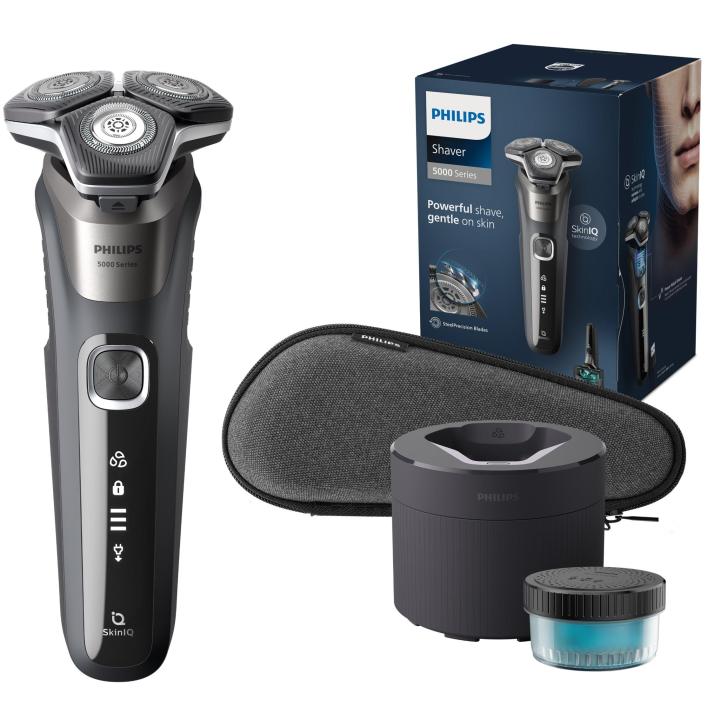 Philips Serie 5000 Afeitadora Eléctrica , Cuchillas SteelPrecision, Sensor de Densidad de la Barba, Cabezales con movimiento 360º, Uso en Seco y Húmedo, Base de limpieza y Funda Dura de Viaje, USB-A,  60min. Autonomia; Color Carbón Grey. (S5887/50)