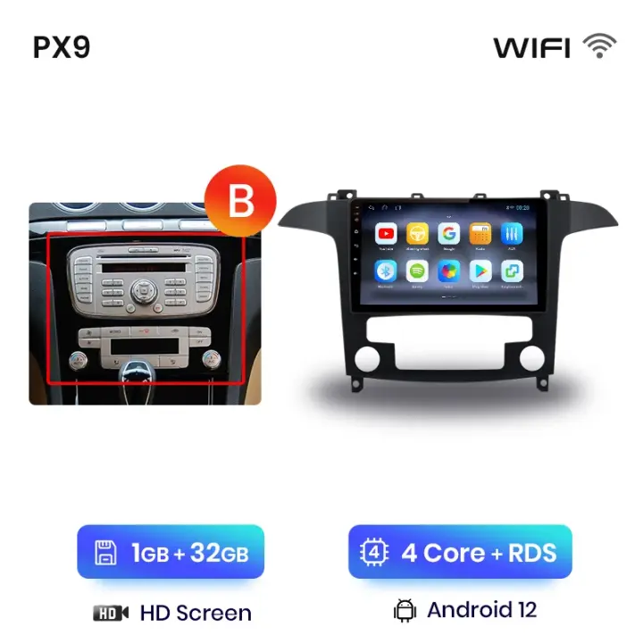 AWESAFE inalámbrico CarPlay Android Auto Radio para ford S max S-Max 2007 2008 2009 2010 2011 2012 2013 2014 2015 coche reproductor multimedia GPS 2 din autoradio volante controles RDS Bluetooth - 1