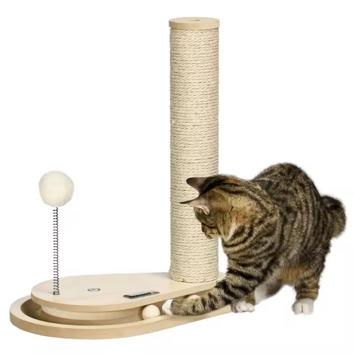 PawHut Árbol Rascador para Gatos 40 cm Torre para Gatos con Poste de Rascador Bola con Muelle y Bolas en la Pista 35x23x40 cm Roble - 1