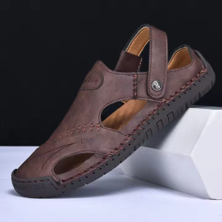 Sandalias De Verano Hechas a Mano Para Hombre Zapatos De Cuero Transpirables Antideslizantes Para Playa Y Exteriores Moda Casual Talla Verdadera - 1