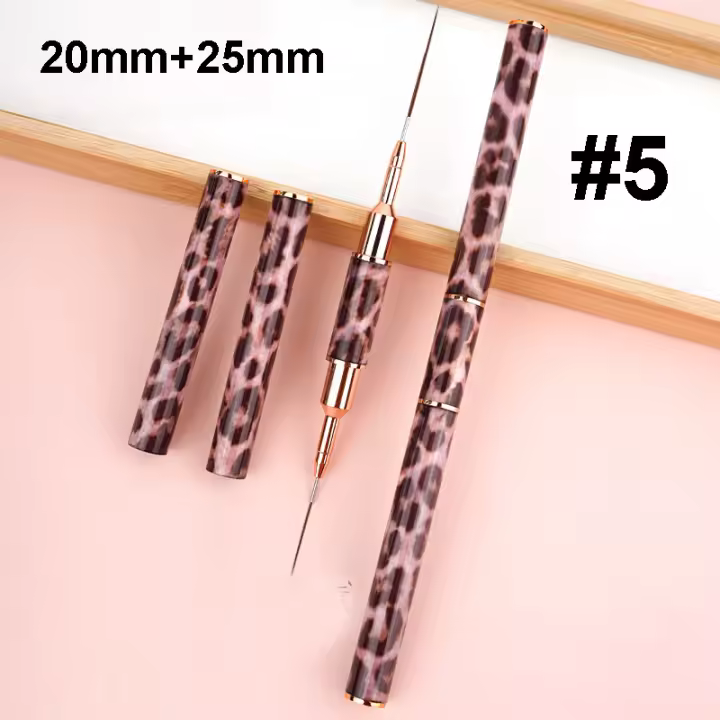 Set De 5 Pinceles De Arte De Uñas Con Diseño De Leopardo Herramienta Profesional Para Dibujar Líneas Estriadas En Gel UV Y Pintura De Uñas - 1