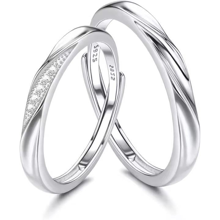 Plata de Ley 925 Pareja Anillos Ajustable Alianzas Boda Hombre Mujer Anillos Compromiso Regalos para Parejas de Aniversario JoyeríaNecklaces and PendantsAccessories & Gifts - 1