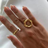Anillo De Dedo Cuadrado Con Textura De Flor Geométrica Y Círculo Irregular En Oro Plateado 18K Para Mujer Joyería De Moda - details 5