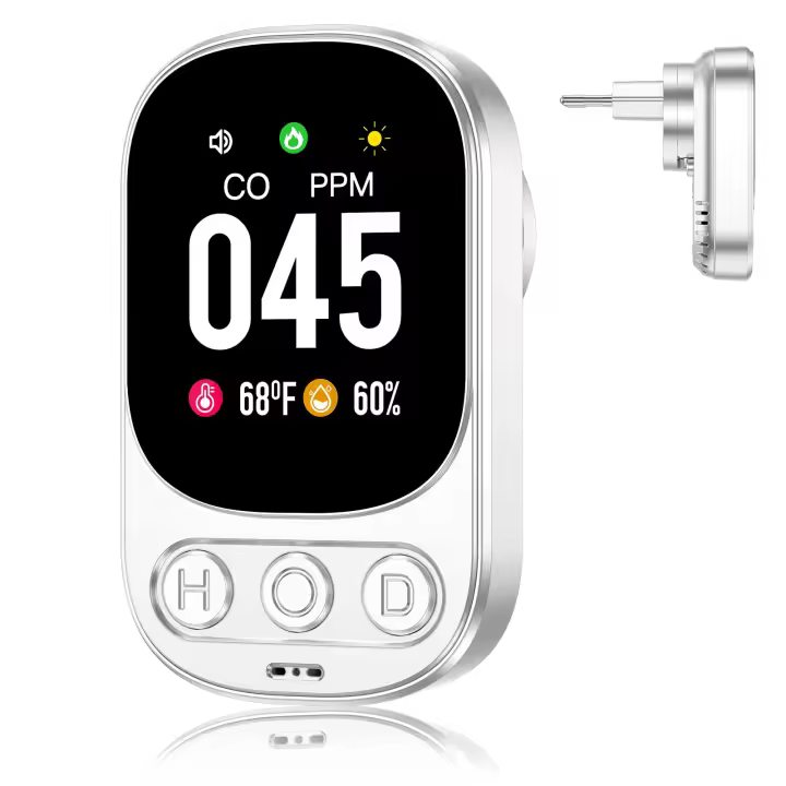 Detector de monóxido de Carbono 3 en 1 con Alarma, sensor de temp y humedad, ideal para casa, Caravana, Apartamento, Sótano, Certificado EN 50291. Blanco - 1