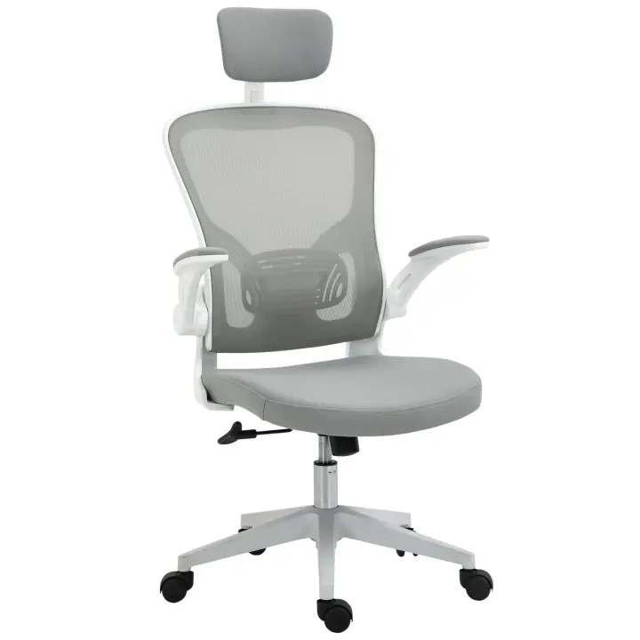 Vinsetto Silla de Oficina de Malla Ergonómica Silla Escritorio Giratoria con Altura Ajustable Reposabrazos Plegable Reposacabezas y Soporte Lumbar Regulables 65x64x114-122 cm - 1