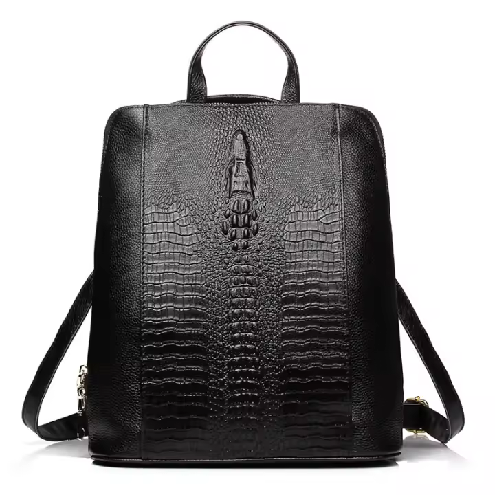 Mochila De Cuero Genuino 100% Zency Para Mujer Con Patrón De Cocodrilo Bolso De Viaje Y Escolar Con Cierre De Cremallera Bolsillos Internos Y Externos Mochila De Moda - 1