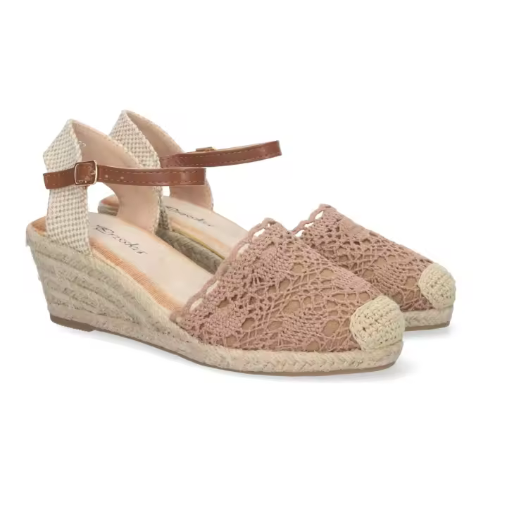PuntoSalao Alpargata de cuña media de yute cómoda pala crochet Kaki YJ761 - 1