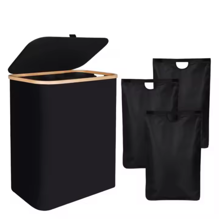 Cesta de Lavadería de 140 litros con tapa, cesta de Lavadería extra grande con 3 forros extraíbles (3 compartimientos), soporte hasta una semana de ropa Para La Familia - 1