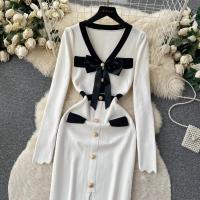 YuooMuoo Vestido Elegante Bodycon Para Mujer Con Cuello V Y Lazo Manga Larga Split Frontal Estilo Oficina Lady Chic Para Fiesta Y Trabajo - details 27