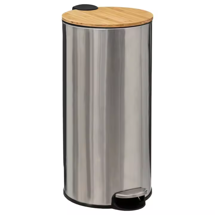 Papelera de Baño de Bambú y Acero Inoxidable 30l Ecológica y Resistente - 1
