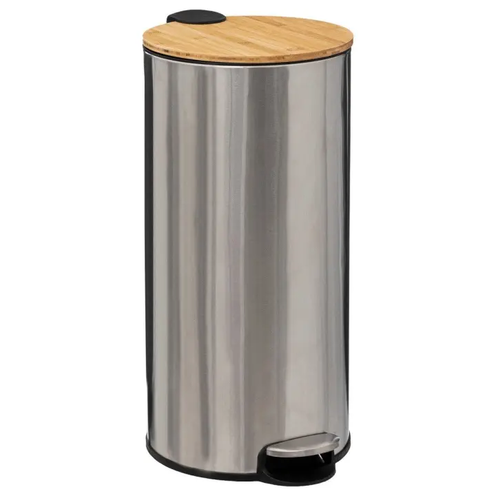 Papelera de Baño de Bambú y Acero Inoxidable 30l Ecológica y Resistente - 1