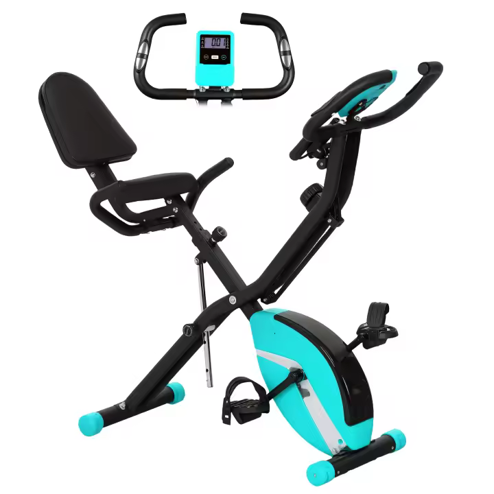 SPORTNOW Bicicleta Estática Plegable con Resistencia Magnética de 8 Niveles Bici Estática Plegable con Respaldo Volante Pantalla LCD Banda de Resistencia Carga 110 kg Verde - 1
