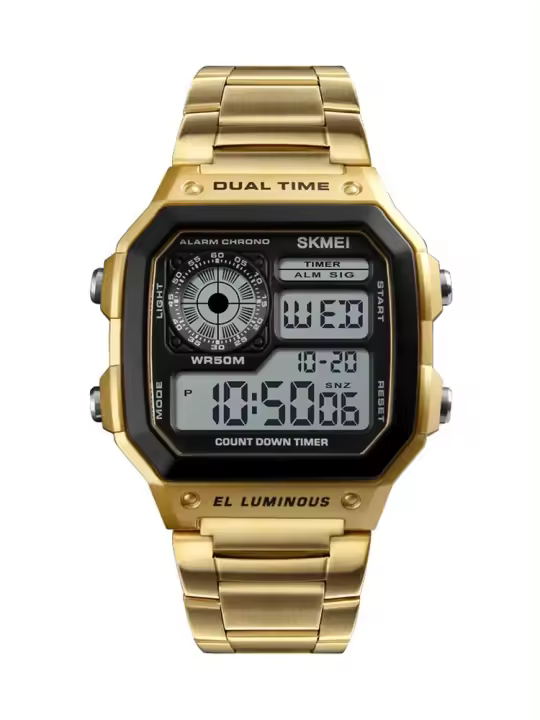Reloj Deportivo Digital Skmei De Lujo Con Correa De Acero Inoxidable Resistente Al Agua 5Bar Luz Trasera Alarma Y Cuento Regreso Para Hombre - 1