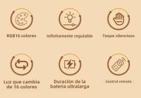 Lámpara De Noche Recargable Portátil RGB Con Control Remoto Y Toque 16 Colores Cambiables Para Dormitorio Y Habitación - details 1