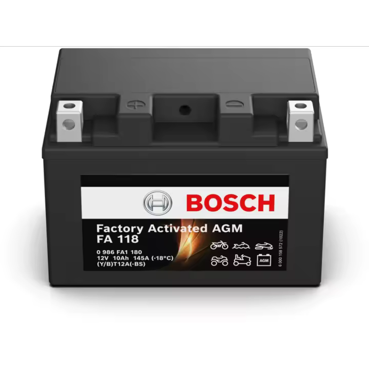 Batería de Moto Bosch FA118 - AGM. Tecnología AGM. 12V - 10Ah/145A (EN) - 1