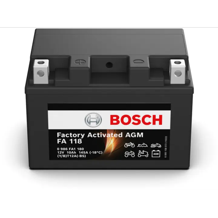 Batería de Moto Bosch FA118 - AGM. Tecnología AGM. 12V - 10Ah/145A (EN) - 1