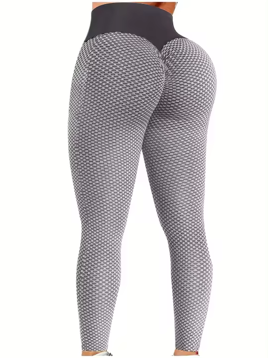 Leggings De Cintura Alta Para Mujer Yoga Levantamiento De Glúteos Honeycomb Pantalones De Yoga De Pierna Completa Spandex Polyester - 1