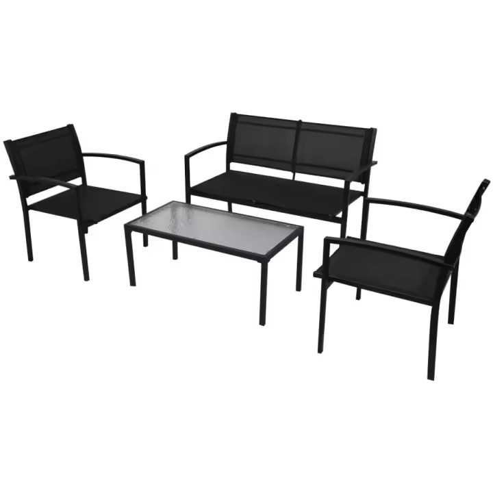 vidaXL Set de muebles de jardín 4 piezas textilene negro - 1