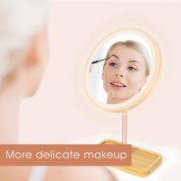 Espejo de maquillaje de madera de bambú LED, espejos cosméticos de escritorio con 3 modos de iluminación, batería recargable por USB, lámpara de belleza táctil ajustable - details 1