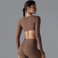 Yoga manga larga ajustado Sexy transpirable secado rápido deporte sujetador gimnasio Push Up a prueba de golpes alta intensidad Pilates ropa mujeres - details 5