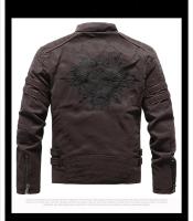 Chaqueta De Cuero Invierno Para Hombre Con Forro De Poliéster Caliente Estilo Motocicleta Con Bordado PU Multibolsillos Vintage Outwear Chaqueta De Viento De Otoño - details 5